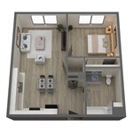 Floor plan for 1 bed, 1 bath, 552 sqft